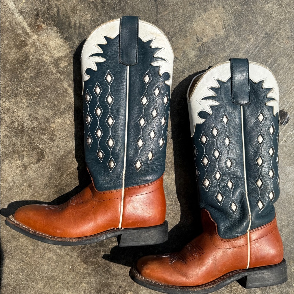 Olathe Boot Co. Kids Boots in Brown, Blue, and White